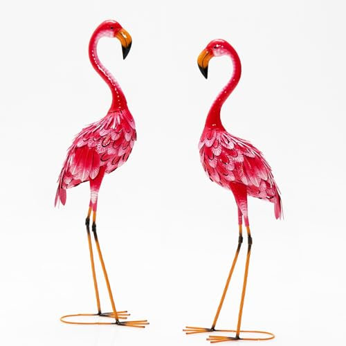 SOARS Lot de 2 statues de jardin en métal - Décoration de jardin pour l'extérieur - Pour la maison, la terrasse, l'arrière-cour et la pelouse (flamant rose)