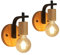 DELIPOP Wandleuchte Innen Vintage 2 Stück, Wandlampe Holz und Metall, E27 Wandbeleuchtung Schwarz, Industrial Retro Wandlampen für Flur, Wohnzimmer, Schlafzimmer, Küche (Ohne Leuchtmittel)