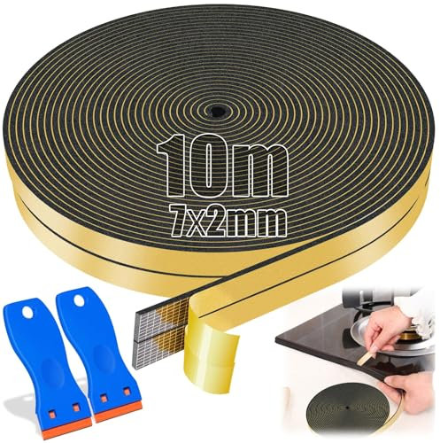 SWTYExt 10m Ceranfeld Dichtungsband 7mm x 2mm Dichtband Spüle mit Kleinem Schaber Dichtungsband für Kochfeld Dichtband Selbstklebend Moosgummi Selbstklebend 2mm für Herdplatte Induktionskochfeldes