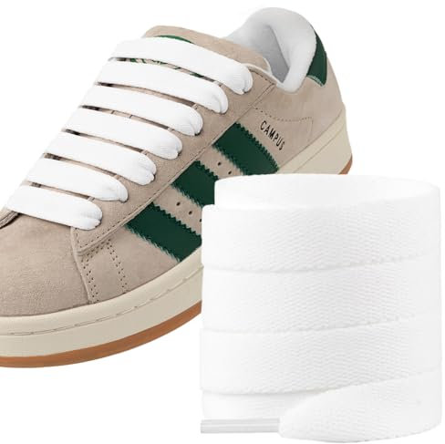 Puzeam 2 Paia di Lacci Piatti, Larghezza 15 mm, Stringhe Scarpe Ricambio per Scarpe da Ginnastica e Sneaker, Scarpe Sportive Biancaneve 140