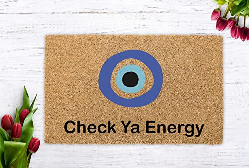Traqunn Check Ya Energy,Evil Eye Doormat,Check Your Energy Door Mat,Protection Welcome Mat,Resist Dirt and Absorbent Entrance Doormat 24X16 In