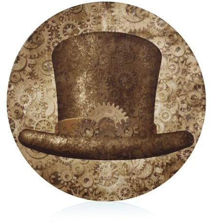 Metal Copper Gears Cogs Pattern Round Chopping Board Non-Slip Cutting Mat Glass Cake Stand for Kitchen