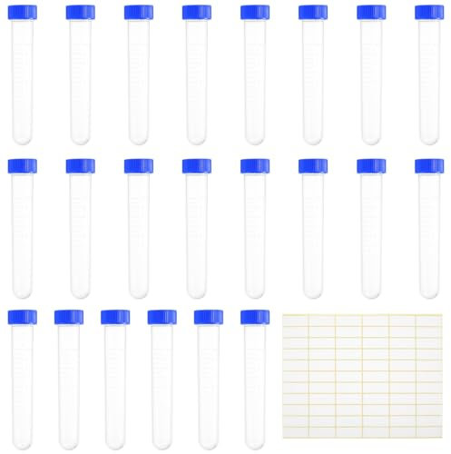 22 Pcs Tube à Centrifuger en Plastique, 10ml Tube a Essai Plastique, Tubes à Essai Gradués, Tubes de Laboratoire Coniques, Flacon Transparent avec Bouchon à Vis pour Laboratoire Pigments Expériences