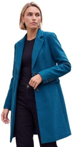 Roman Originals Tailored Single Breasted Coat for Women UK - Ladies Everyday Autumn Winter Comfy Soft Evening Vacation Work Party Night Out