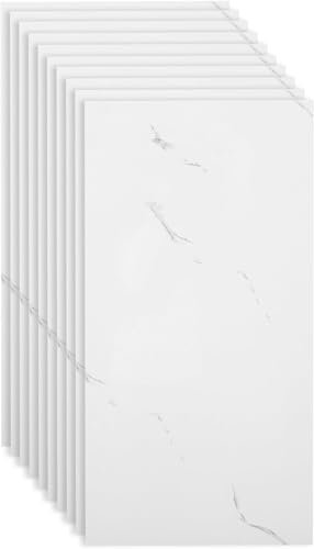 Marble Stick-On Tiles 60x30cm Waterproof Vinyl Self Adhesive Wall Backsplash 12PCS PVC for Home Decor (White Marble)