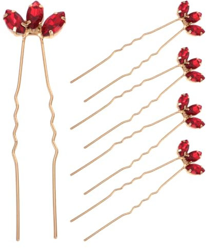 LIFKOME 5st U-förmige Haarnadel Haarschmuck Für Die Braut Haarspangen Mit Strasssteinen Hochzeit Braut Haarnadeln Vampir-haarschmuck Haarnadeln Aus Kristall Rot Marquise-bohrer