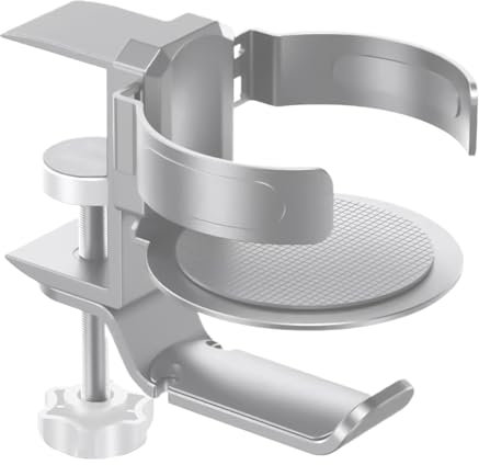 Clip on Cup Holder, Desk Cup Holder Clip | 2-in-1 Clip on Cup Holder Headphone Hanger - Gaming Table Accessories, Under-Desk Headphone Stand, Clip Holder for Coffee Mug Bottles