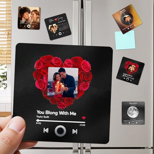 Custom Music Fridge Magnet with Photo Personalised Music Refrigerator Magnets Plays Song Customised Anniversary Christmas Valentine's Day Gifts for BF GF