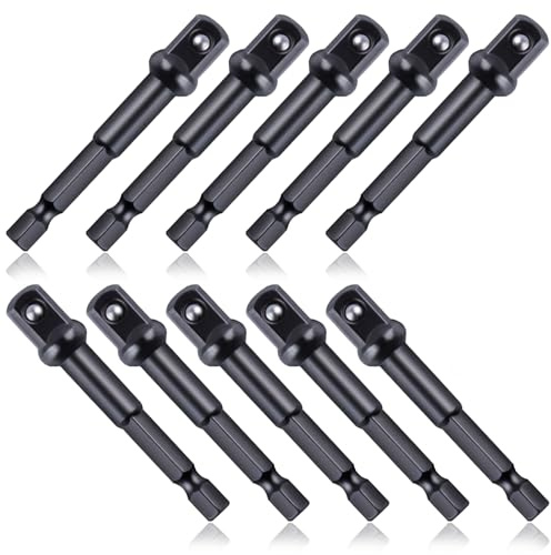 LEONTOOL 3/8 Socket Impact Adapter Set - 10PCS 1/4 Hex to 3/8 Drive Drill Extension Bits for Automotive DIY, Black