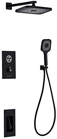 Duschkopf Thermostatisches Duschsystem mit Temperaturanzeige, Regenduschkopf mit Handschuhe, Badewanne Ausstrich, Druckknopf -Duschhahn -Set -Wandhalterung, Schwarze Dusche ui