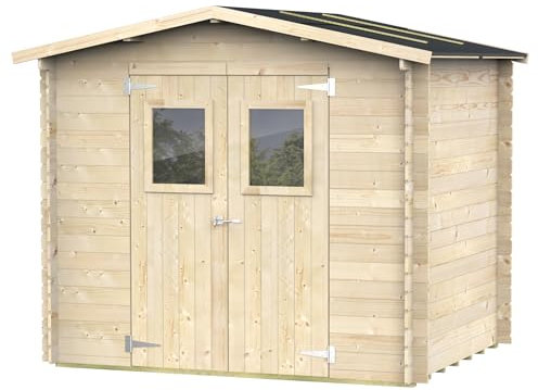 Gartenhaus Bh19 Hobby 248x198 aus unbehandeltem Fichtenholz 19 mm mit Doppeltür und Fenster, Dach und Boden aus Nut- und Federholz, einfacher Aufbau, Autoklavbehandlung, PEFC-Zertifiziert