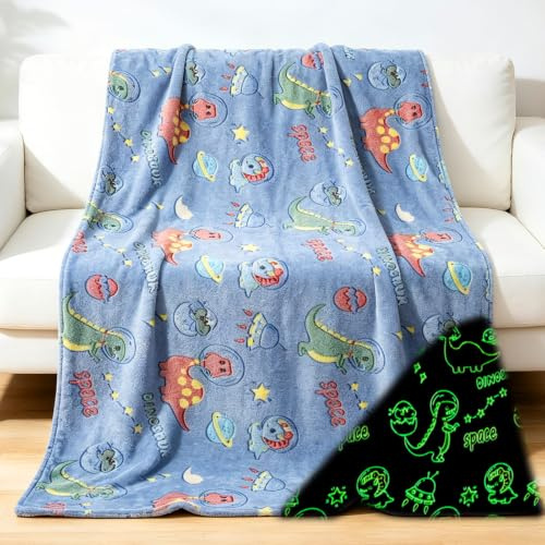 BDKCYO Kuscheldecke Kinder Dinosaurier, Kuscheldecke leuchtet im Dunkeln, Leuchtende Tier Decke, Leuchtet im Dunkeln,Weiche Sofadecke Kreative Geschenke für Mädchen und Jungen (150x200cm, C)