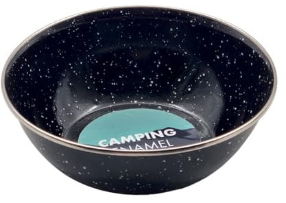 schone Camping Enamel Bowl – 15cm Speckled Grey Enamel Bowl with Metal Rim – Heat Resistant Outdoor Bowl for Camping, Hiking & Campfires
