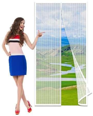 Zanzariera Magnetica per Porta Blindata 72 x 219 cm Senza Foratura Rete Fine Zanzariera Magnetica per Porta Finestra, Bianco