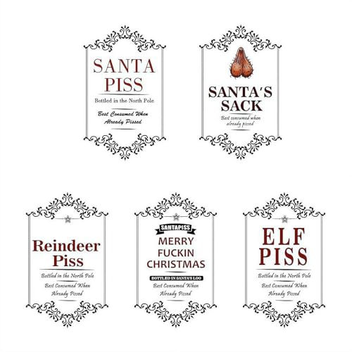 5pcs Christmas Funny Wine Bottle Labels, Christmas Wine Bottle Label Stickers Personalized Wine Bottle Labels Novelty Joke Wine Bottle Labels Funny Joke Happy Wine Bottle Labels
