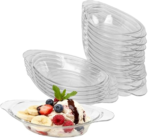 TAICHEUT 18 Pack Banana Split Boats, 6 Oz Ice Cream Sundae Dishes, Acrylic Banana Split Bowls for Fruits, Ice Cream, Dessert, Yogurt, Brownies, Salad, Snack, Clear, 23 * 9.5CM