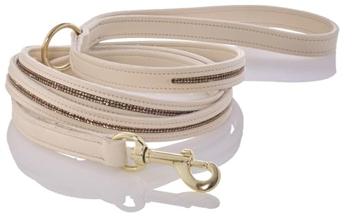 Roxy Hundeleine mit Kristallen, strapazierfähig, veganes Leder mit Messing und Kristallen, 1,8 m, für kleine, mittelgroße und große Hunde, Alabaster, Einheitsgröße