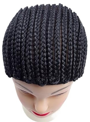 Wig Cap Schwarze synthetische geflochtene Perückenkappe for gehäkelte Haarzöpfe, atmungsaktive Cornrow-Kappe for einfacheren Einnähen von Webhaar(XL (53-53.5cm))