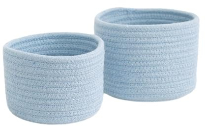 Blausky 2 STK S 14x9cm Rund Aufbewahrungskorb Geflochten,Körbchen Regalkörbe Korb aus Baumwollseil für Bad Regal Wohnzimmer,Mehrzweck Baumwollkorb Organizer Körbe für Kosmetik,Blau