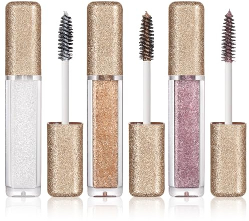 Glitzer Mascara für Wimpern 3er Set – Glitzer Wimperntusche in Weiß, Gold & Lila, Wischfeste, Lang anhaltendes, Schimmerndes Augen-Make-up für Festival, Party, Karneval, Hochzeit & besondere Anlässe