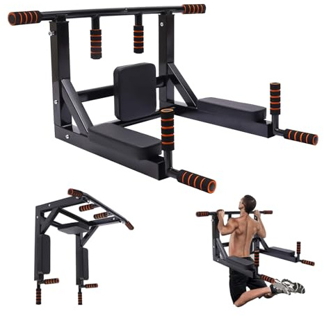 TONFEION Klimmzugstange Wand & Dip Station, Pull Up Bar Über 200kg, Multifunktionelles Indoor Trainingsgerät für Brust-, Arm- und Rückentraining, für Home, Gym & Büro