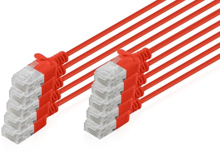DIGITUS LAN Kabel Cat 6 – 5 m – 10 Stück – Slim – U/UTP – Rot | 1 Gbit/s – Ungeschirmt – PoE+ – AWG 32/7 – LSZH – RJ45 Netzwerkkabel Patchkabel – Kompatibel zu Cat 6A und Cat 7