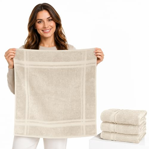 Lashuma Küchenhandtücher 50x50, Frottee Trockentücher im 4er Set Natur | 450 gsm Frottee aus 100% Baumwolle für Küche als Händehandtuch