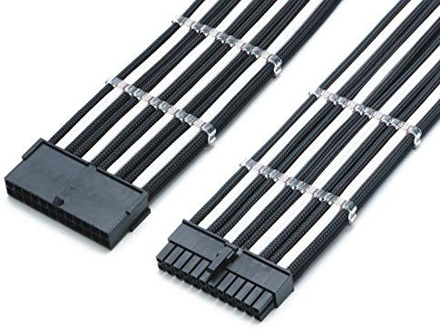 Shakmods 24 Pin ATX Motherboard Sleeved Extension Cable 30cm + 2 Cable Combs (Black & White)