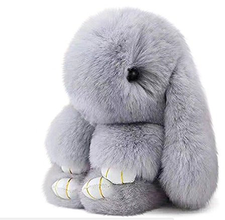 Bestowal Soft Fluffy Faux Fur Rabbit Doll Keychain Pendant (18cm, Light Grey)