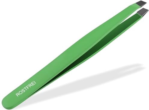 InstrumenteNrw Pinzette Schräg, Länge: 10 cm, Breite: 4 mm, Grün, Mattiert, Edelstahl, Augenbrauen & Haarentfernung, All-in-One