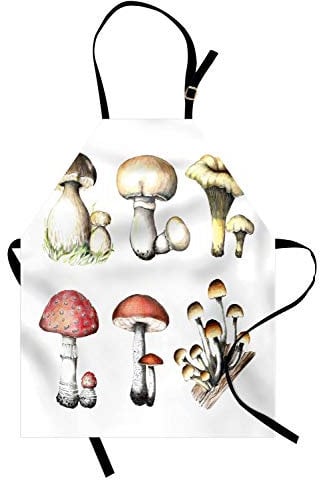 ABAKUHAUS Pilz Kochschürze, Hand Drawn Pilz, Unisex-Küchenlätzchen mit verstellbarem Hals für Kochen Gartenarbeit, 67 cm x 80cm, Weißgrau