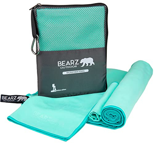 BEARZ Outdoor Schnelltrocknendes Handtuch, Reise-Handtuch, ultrakompaktes Camping-Handtuch, Fitness-Handtuch, Mikrofaser-Handtuch, Camping-Handtuch, Mikrofaser-Reisehandtuch, Yoga, Minzgrün