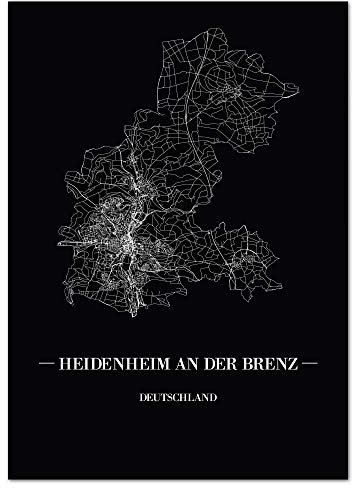 JUNIWORDS Stadtposter - Wähle Deine Stadt - Heidenheim an der Brenz - 21 x 30 cm Poster - Schrift A - Schwarz