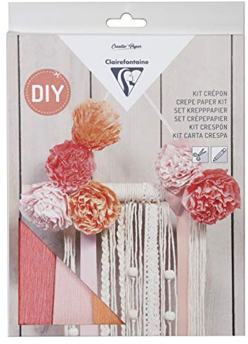 Clairefontaine 97706C - kit carta crespa - Fai da te macramé murale - fiori carta velina - decorazioni murali - Istruzioni passo passo - hobby creativo, Bricolage, attività manuali