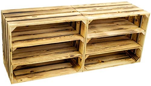 2er set Obstkiste Johanna weiß, geflammt oder geflammt mit Boden mit oder ohne Mittelbretter Aufbwahrungsbox Weinkisten Regalkisten (2er set Johanna flam doppelt Längs flam)