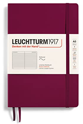LEUCHTTURM1917 362834 Notizbuch Medium (A5), Softcover, 123 nummerierte Seiten, Port Red, Liniert