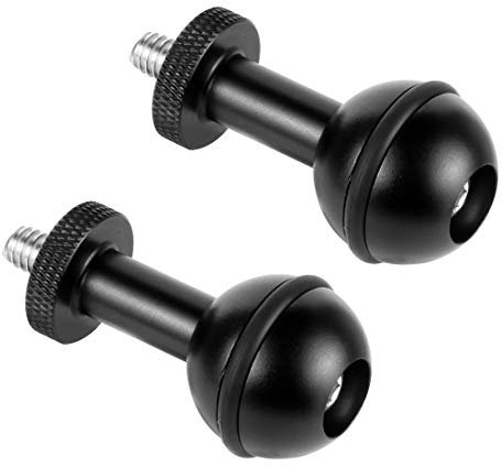 FEICHAO 2 Stück Aluminium 2,5 cm verlängerter Kugelkopf Tauchausrüstung Outdoor Tauchen Fotografie Halterung 1/4 Einstellbare Schraubenlänge kompatibel für Action-Kamera (schwarz)
