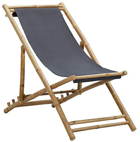 Tidyard Liegestuhl Strandliege Relaxliege Gartenliege Outdoor Möbel Deckchair Gartenmöbel Holzliege Liege Bambus und Segeltuch Dunkelgrau