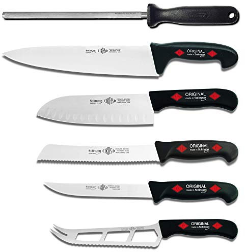 EIKASO Solingen® 4076 S - Juego de cuchillos de cocina (6 piezas, cuchillo Santoku y pan