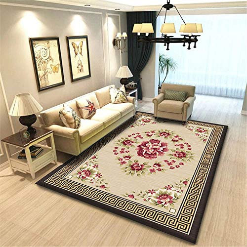Kunsen Tapis Carreaux De Ciment Rouge Tapis Fleurs Rouges Tapis de Salon Motif Géométrique Beige Lavable Tapis Shaggy Noir 200X300 CM Tapis Sol Bebe 6ft 6.7''X9ft 10.1''