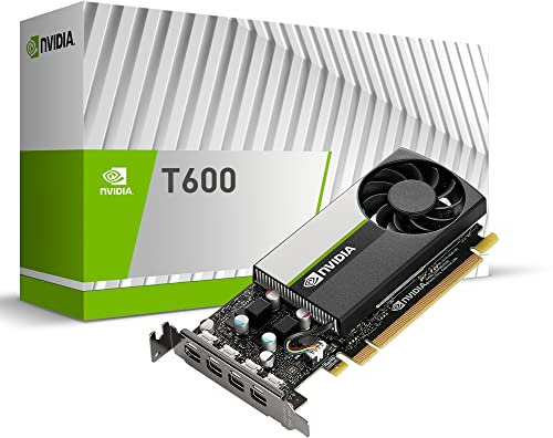 PNY NVIDIA T600 Professional Graphic Card 4GB GDDR6 PCI Express 3.0 x16, Single Slot, 4x Mini-DisplayPort, 8K Support, Ultra-quiet active fan, VCNT600-PB