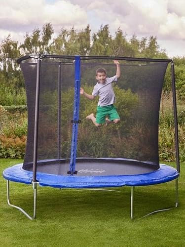 Sportspower Bounce Pro 8ft Kids Outdoor Trampoline with Enclosure Net and Protective frame Pad, Garden Trampoline constructed from Galvanised steel - Blue
