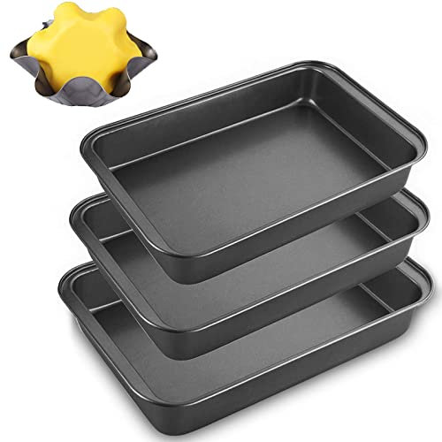 SENENQU Lot de 4 Plat à Four Rectangulaire Antiadhésif, 30X20/32X22/34X24CM Plaque à Rôtir en Acier au Carbone et 6 Moules à Tortilla - Plat à Gratin Rectangulaire - Sans PFOA - Noir