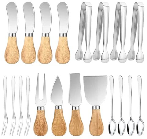 20-teiliges Käsemesser-Set mit Käsehobel & Buttermesser, Charcuterie Board Zubehör inklusive Mini-Käsegabel Servierzange Löffel perfekt für Aufschnitt und Käseaufstrich