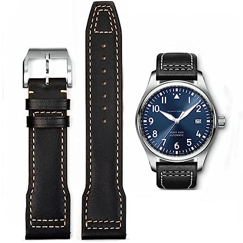 HEYOZURY Uhrenarmband für IWC Watch 20mm 21mm Ersatzband aus echtem Leder Schwarz Blau Braun Ersatz Armband Strap Original for Für IWC Pilot-Serie für Männer