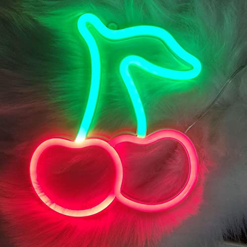 Cherry Neon Sign, Cherry Neon Lights for Bedroom Wall Decor Art, USB Rechargeable Multipurpose Led Neon Light Hanging Fruit Art Light for Kids Room Restaurant Dormitory Decoration(A)