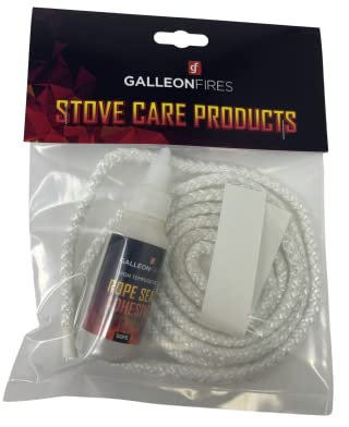 6mm White Stove Rope Kit 2m for Stove Door Seal with Large 50ml Glue & Tape - Heat Resistant 2m x 6mm