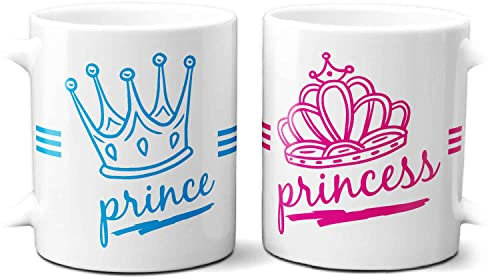 STAMPATEK Tazze di Coppia Fidanzati, Tazza idea regalo san valentino, Regalo per Anniversario Matrimonio, tazza colazione Price e Princess, Principe e Principessa