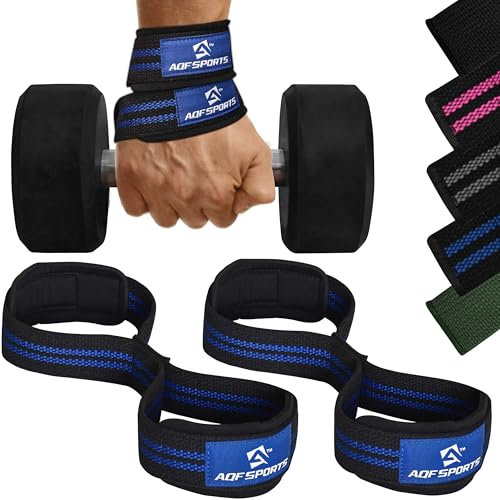 AQF Figur 8 Zughilfen Krafttraining für Powerlifting, Gepolsterte Handgelenkstütze für Kreuzheben, Gewichtheben, Bodybuilding, Griffhilfen Kraftsport Fitness Lifting Straps für Männer & Frauen