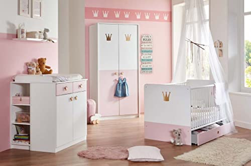 Froschkönig24 Cindy2 Babyzimmer Kinderzimmer Komplettset Weiß/Rose 2